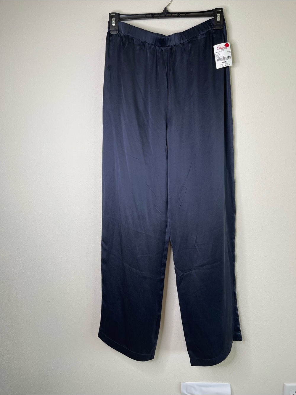 Alpha Studio 100% Mulberry Silk Pant Women's Navy Blue Relax Size US 10 New $350